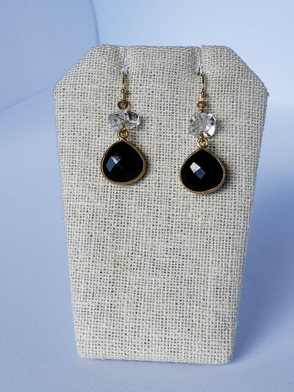 Black Onyx with Herkimer Diamond Earrings