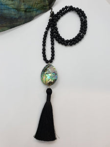 Mother of Pearl & Matte Black Onyx Mala Bead Necklace