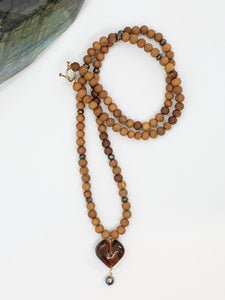 Amber Heart & Tahitian Pearl Mala Necklace