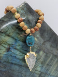 Quartz Crystal Arrow Head & Turquoise Mala Necklace