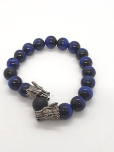 Blue Tiger Eye & Onyx Dragon Bracelet