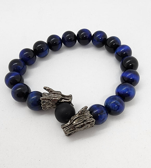 Blue Tiger Eye and Onyx Dragon Bracelet