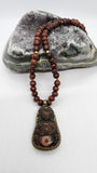 Yew Wood Kwan Yin Mala Necklace