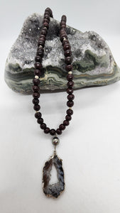 Druzy Agate & Tahitian Pearl Mala Necklace