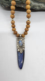 Sandalwood Mala Necklace with Kyanite & Moonstone
